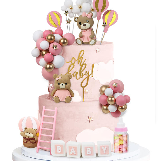 Acmee bear cake toppers decorate with pink bears for playful appeal.