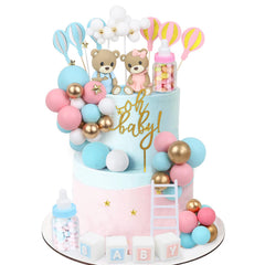 Acmee bear cake toppers set with blue and pink bears for gender reveals.