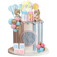 Acmee gold star toppers pair with blue pink foam balls for festive party decor.