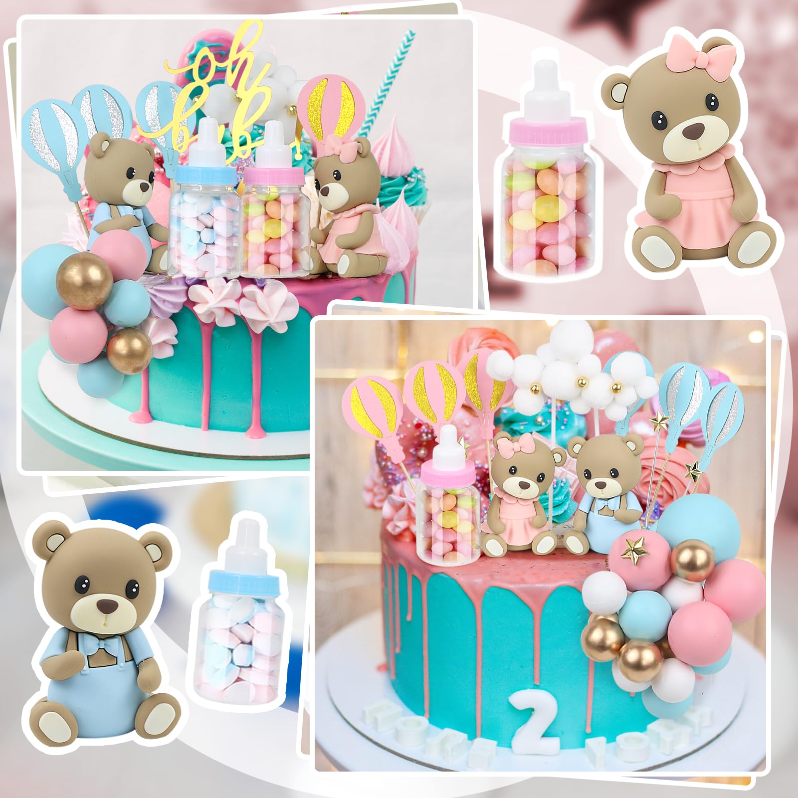 Acmee milk bottle cake toppers add playful detail to baby shower desserts.