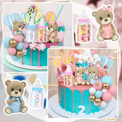Acmee milk bottle cake toppers add playful detail to baby shower desserts.
