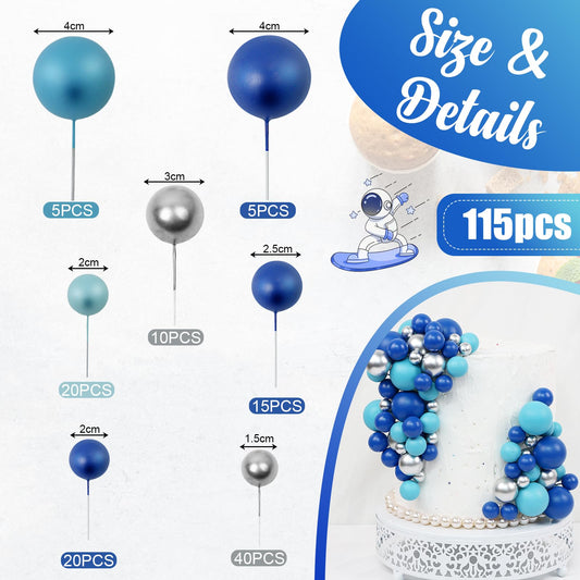 Acmee mini balloon picks blue-silver close-up; durable foam for cake decoration.