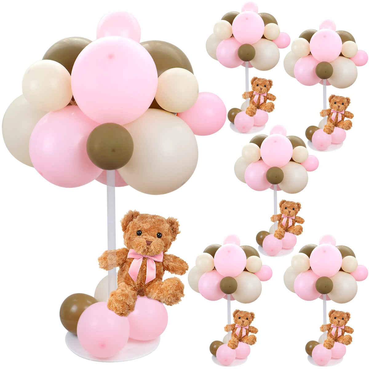 Acmee pink bear table centerpiece adds plush charm to baby shower tables.