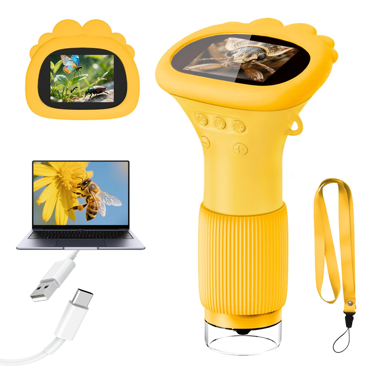 Acoath kids' microscope with 2-inch screen for easy on-screen viewing.