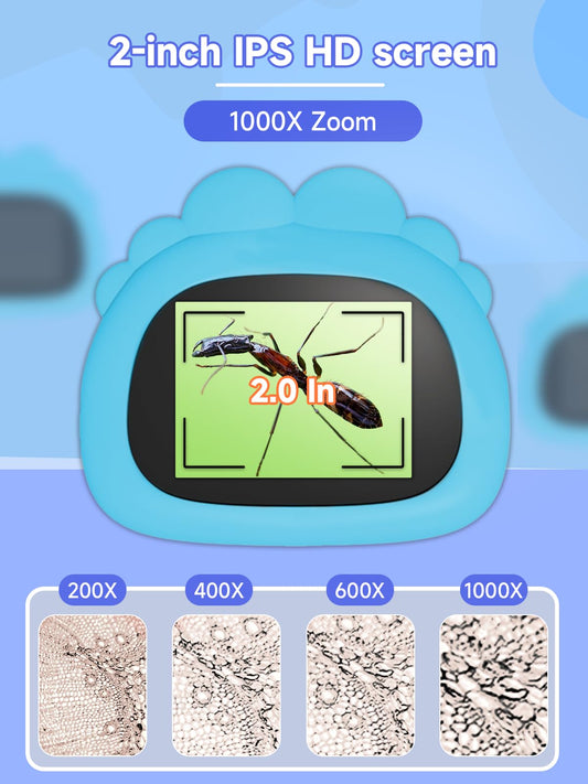 Acoath 1000X miniscope highlights tiny details for bug and leaf investigations.