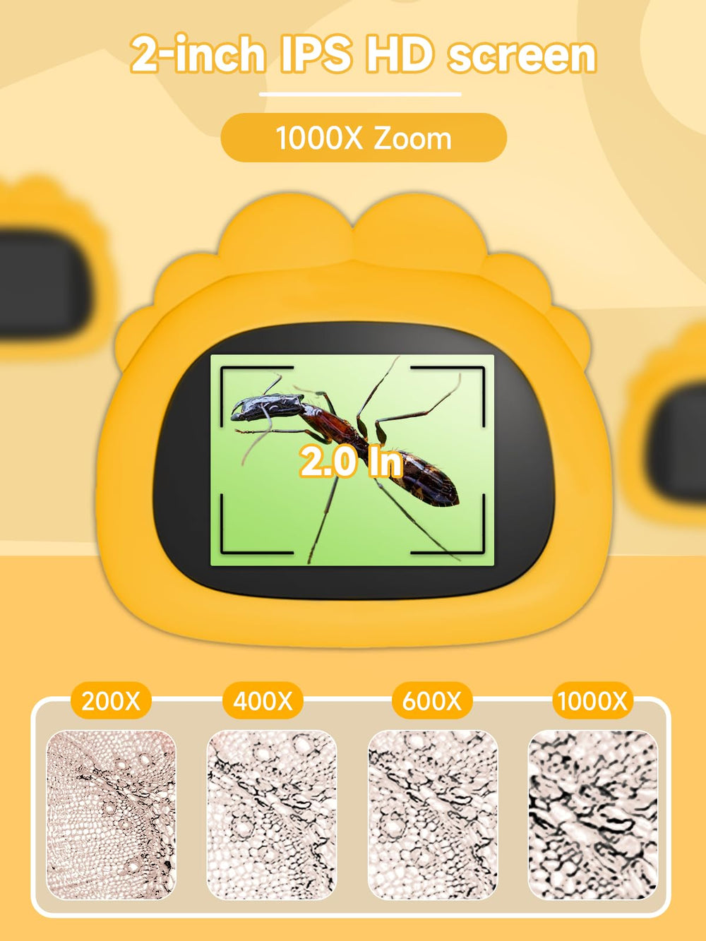 Acoath microscope delivers 1000X magnification for close-up observations.