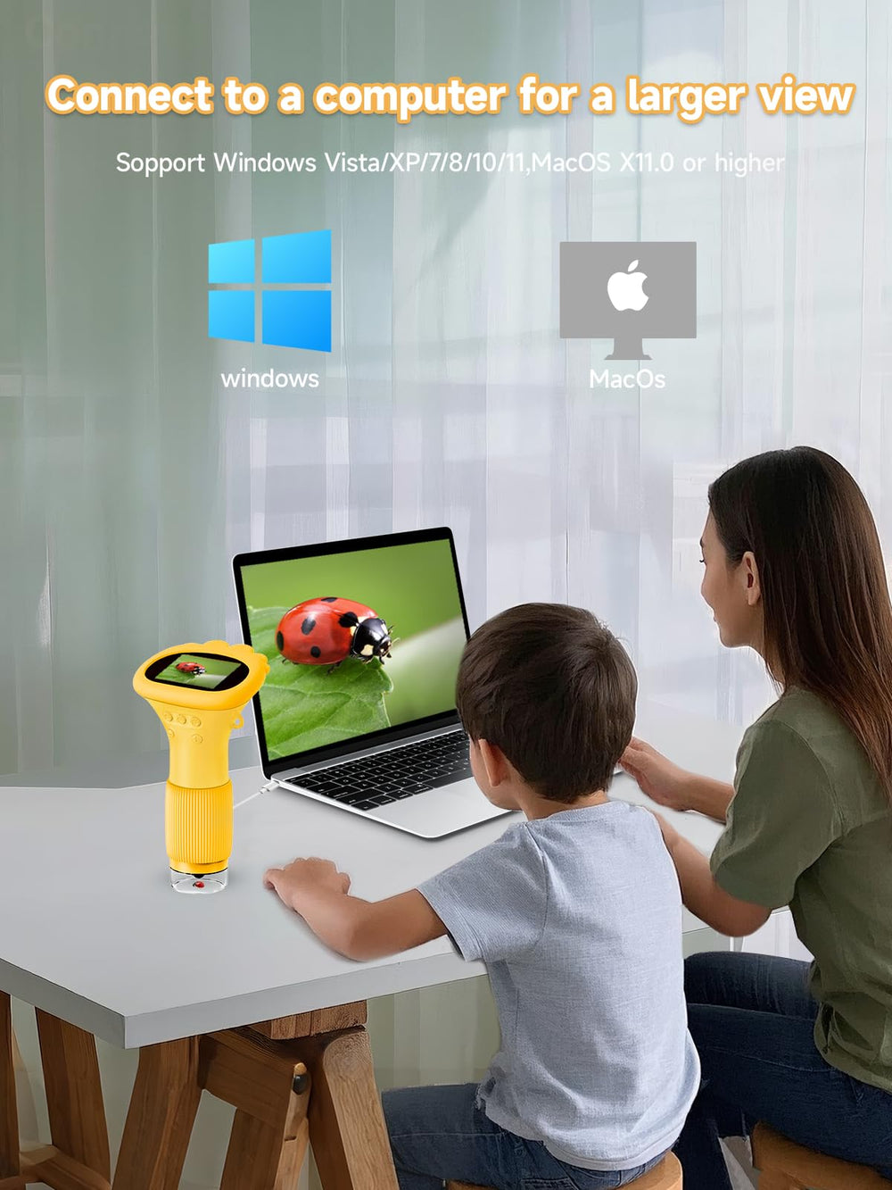 Acoath Type-C connection enables real-time viewing on a computer.