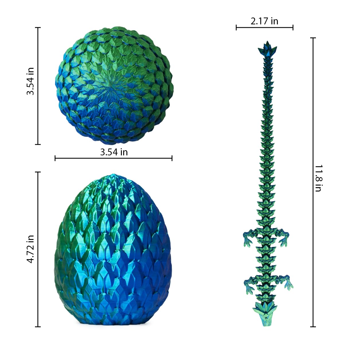ACTICO dragon egg blue-green side view showing the crystal dragon inside for curious exploration.