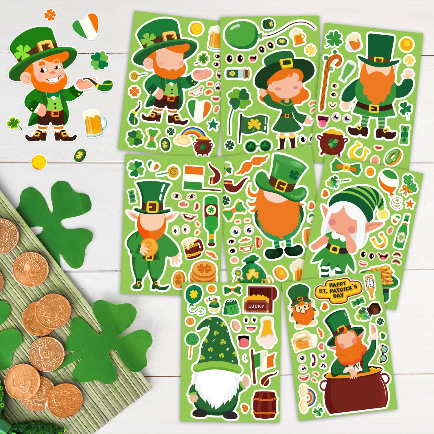Actilize shamrock patterns stickers for kids, perfect as party favors.