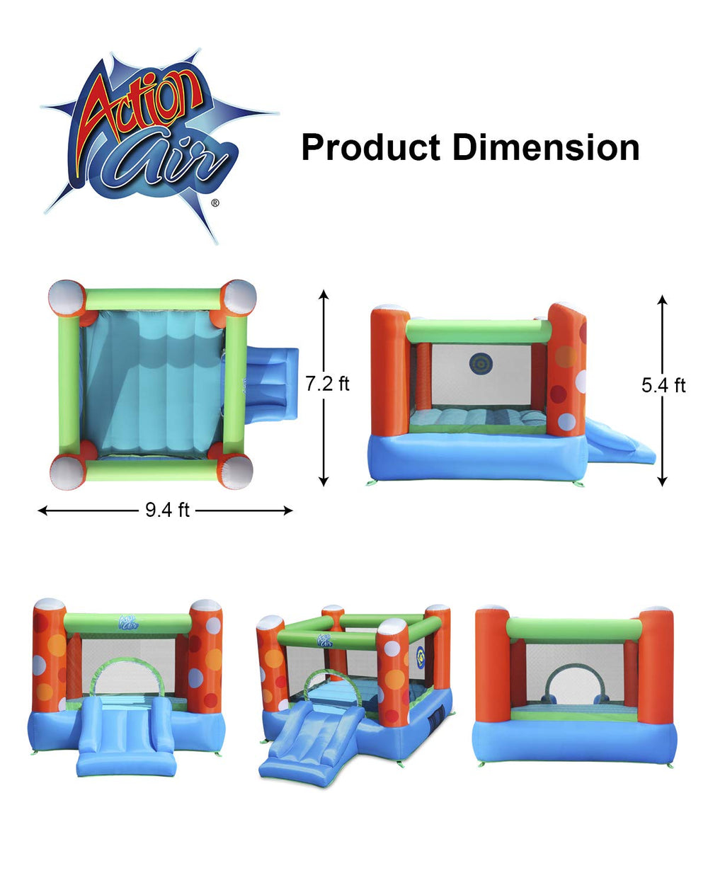 Action Air Bounce House interior with kids bouncing and laughing.