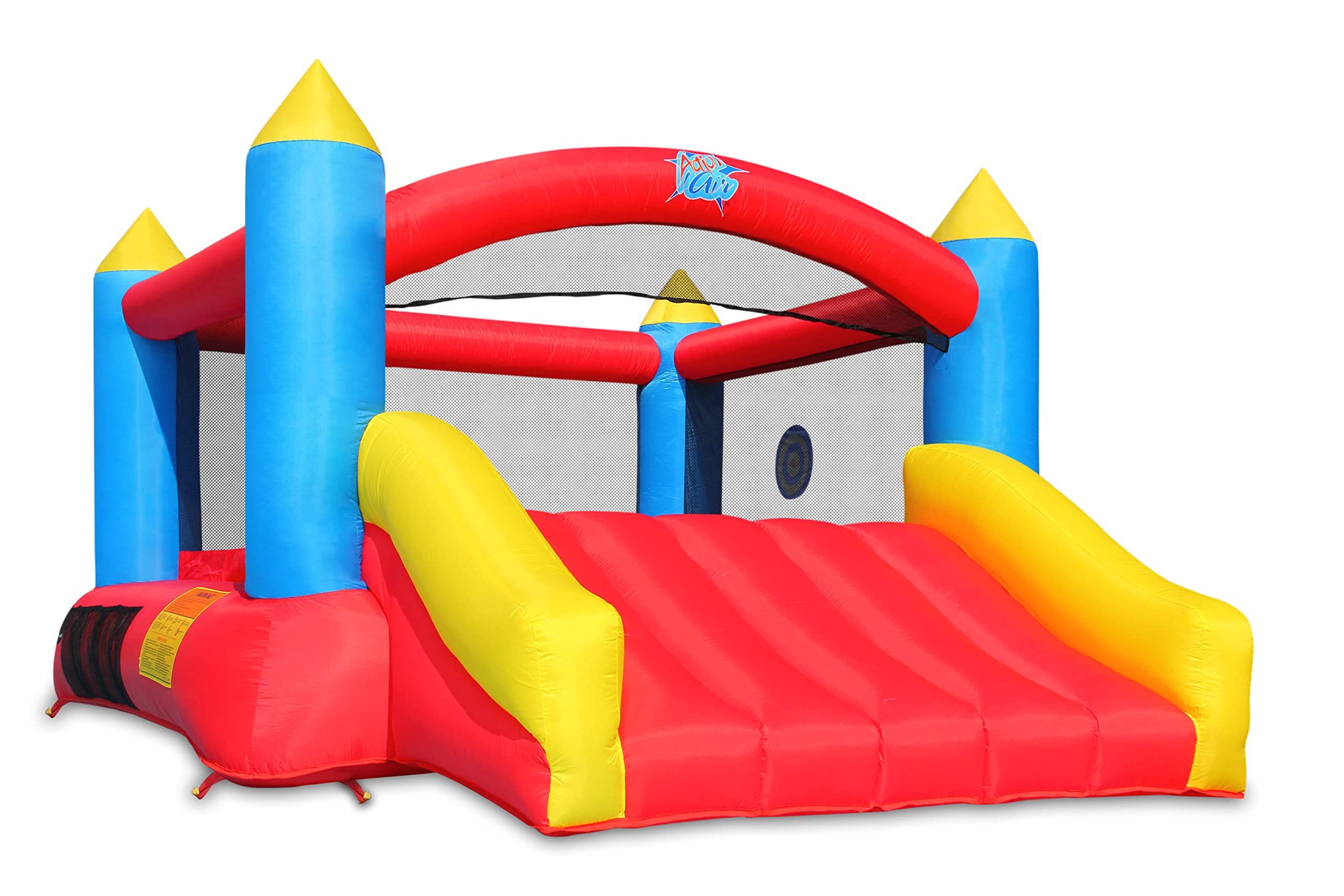 Action Air Bounce House exterior setup shows compact backyard footprint for easy placement