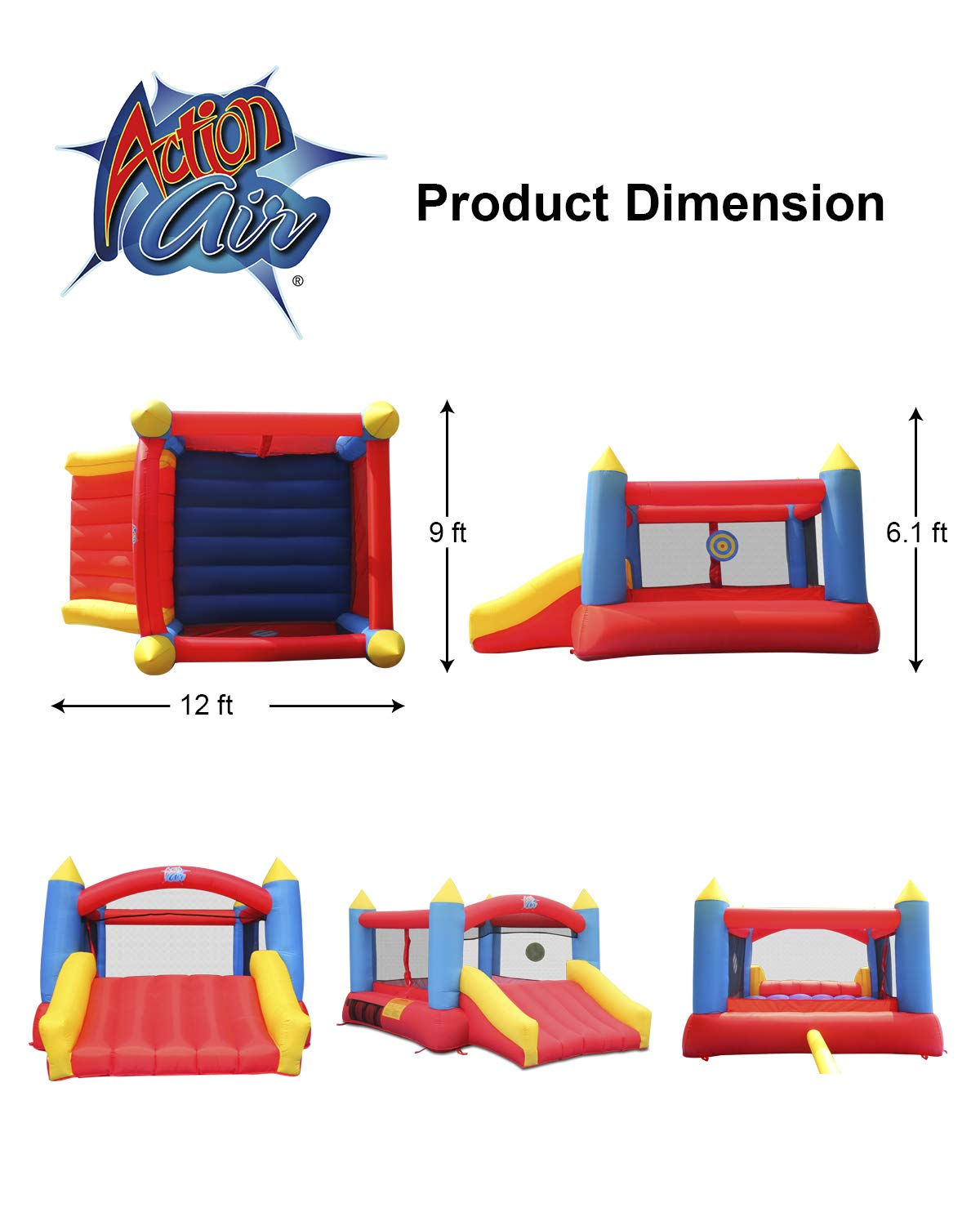 Action Air Bounce House jumping area highlights spacious play for multiple children