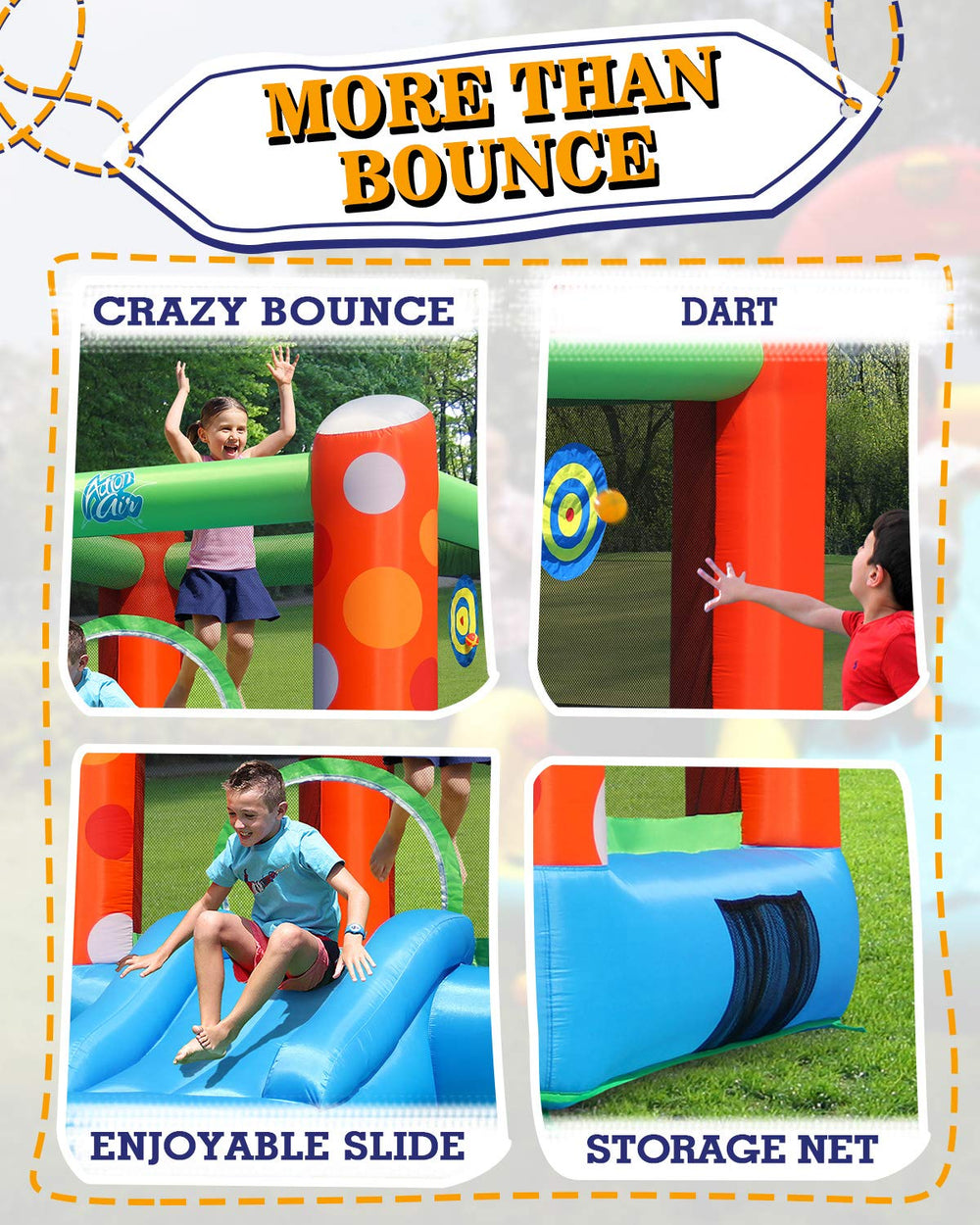Action Air Bounce House open entrance for easy access and supervision.