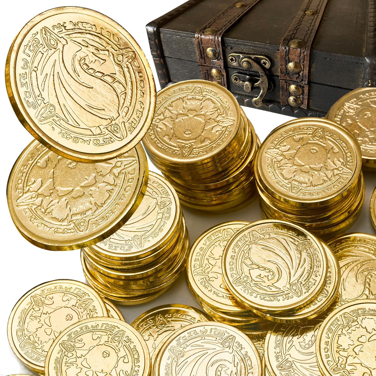 ACTIONDRAKE dragon gold coins 110-piece set on table, enhances immersive gameplay