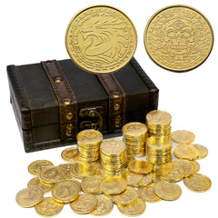 ACTIONDRAKE metal pirate coins, 100 gold coins, ideal for treasure hunts and board games.
