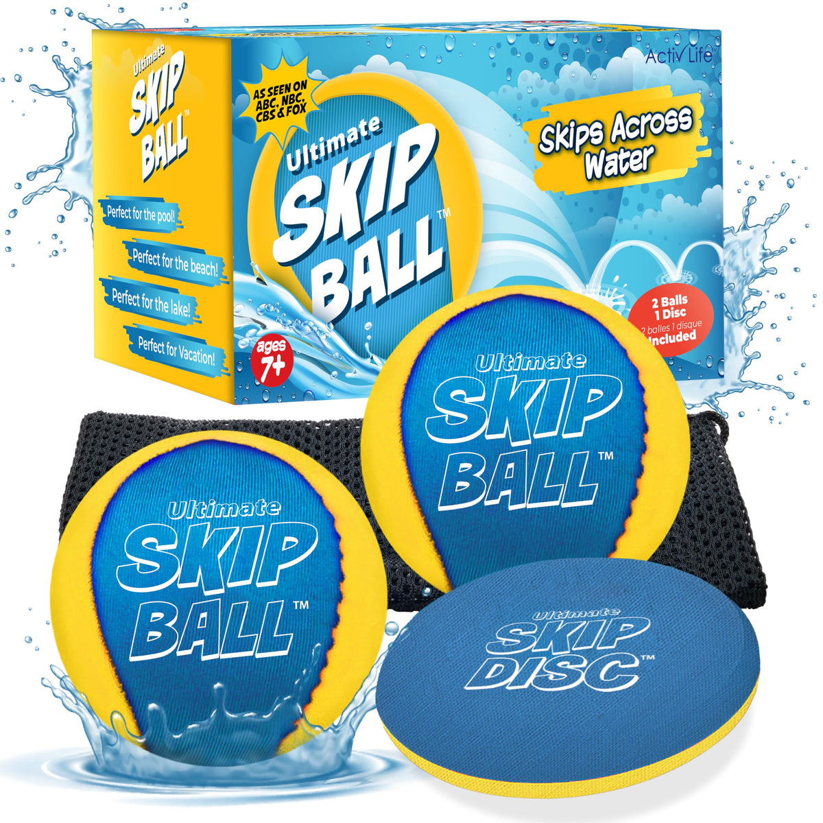 Activ Life Ultimate Skip Ball, yellow and cyan, for beach and pool fun.