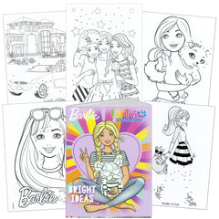 Spread of coloring pages from Barbie Funtivity coloring book.