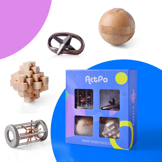 ActPo wooden 3D interlock puzzle in hand, durable travel-friendly brain game.