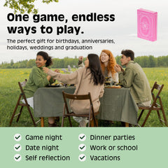 Actually Curious Happy Hour Edition game-night table scene invites friends to share stories