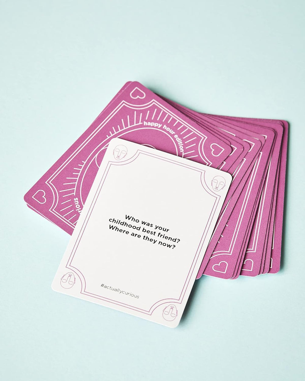 Actually Curious Happy Hour Edition in-hand demonstrates simple, low-pressure conversation starters