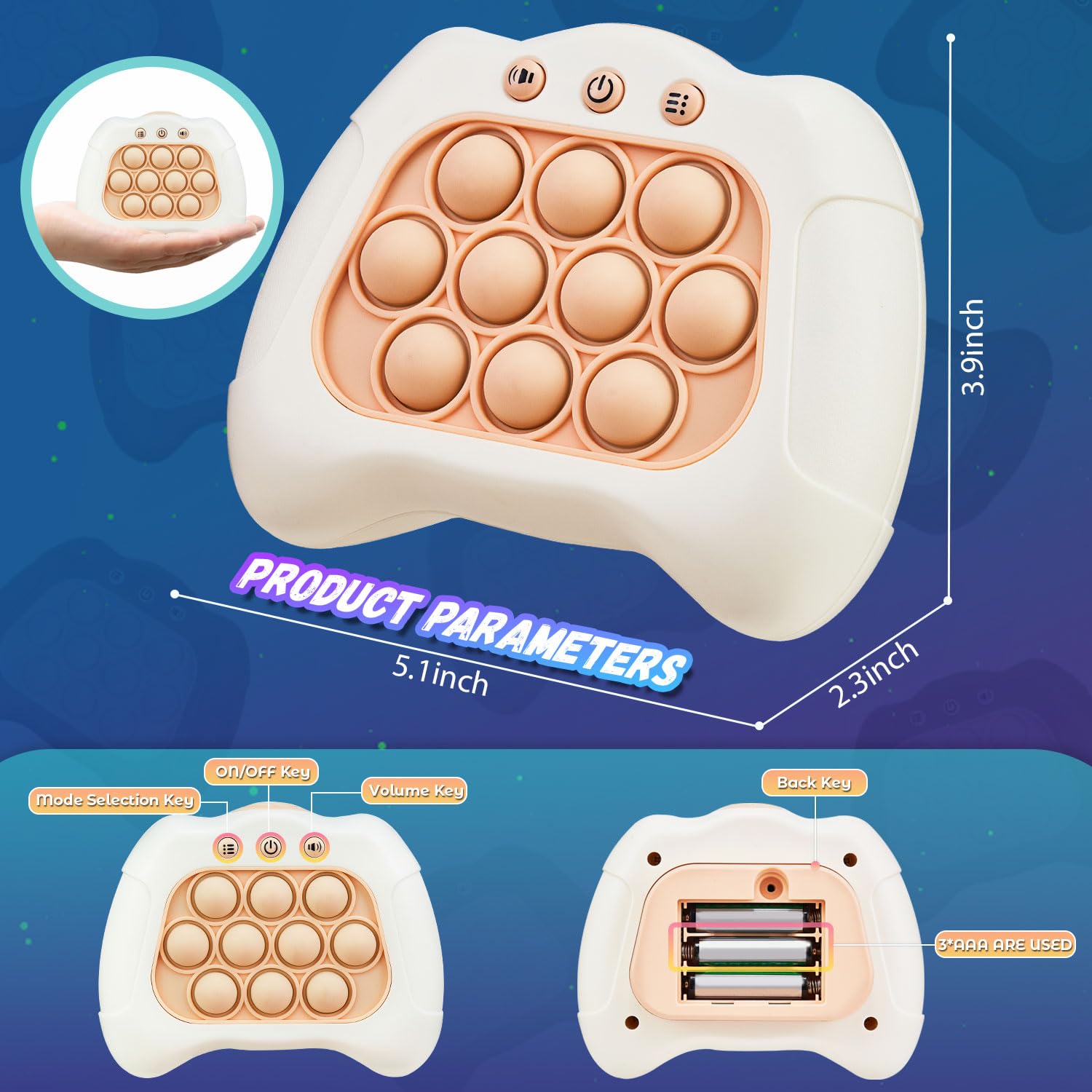 Acvens Fast Push Game battery compartment view demonstrates easy power access