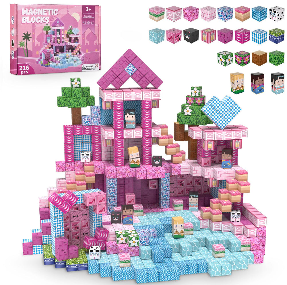 ADAH 216PCS pink princess castle blocks for imaginative play and sturdy castle-building