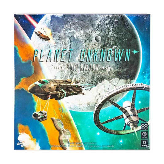 Adam's Apple Games Planet Unknown Supermoon Expansion front view highlights new modules for deeper strategy.