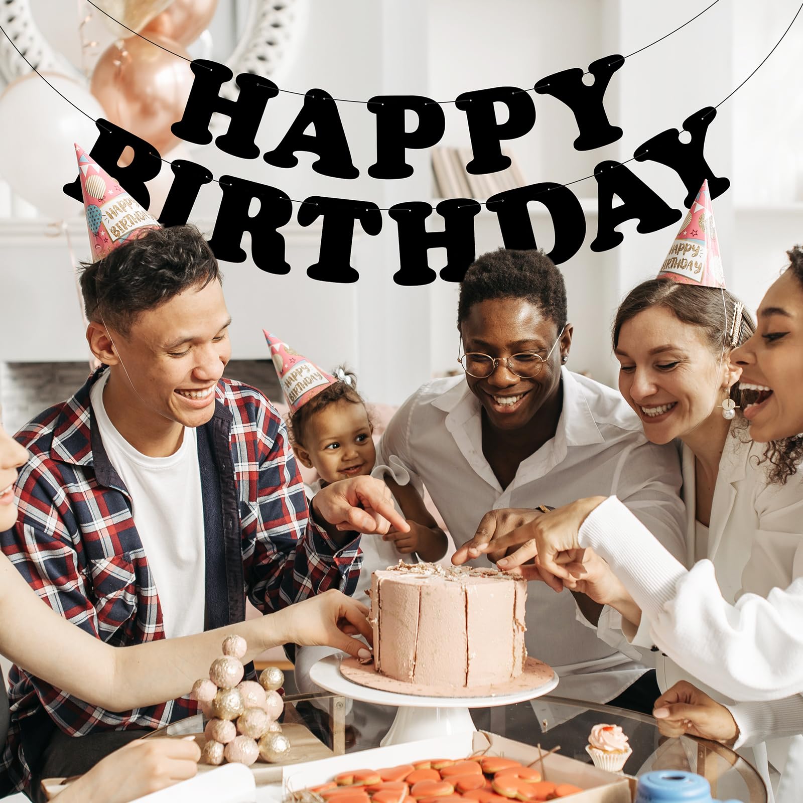Adecortalk Black Birthday Banner suits indoors or outdoors use.