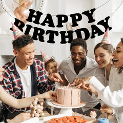 Adecortalk Black Birthday Banner suits indoors or outdoors use.
