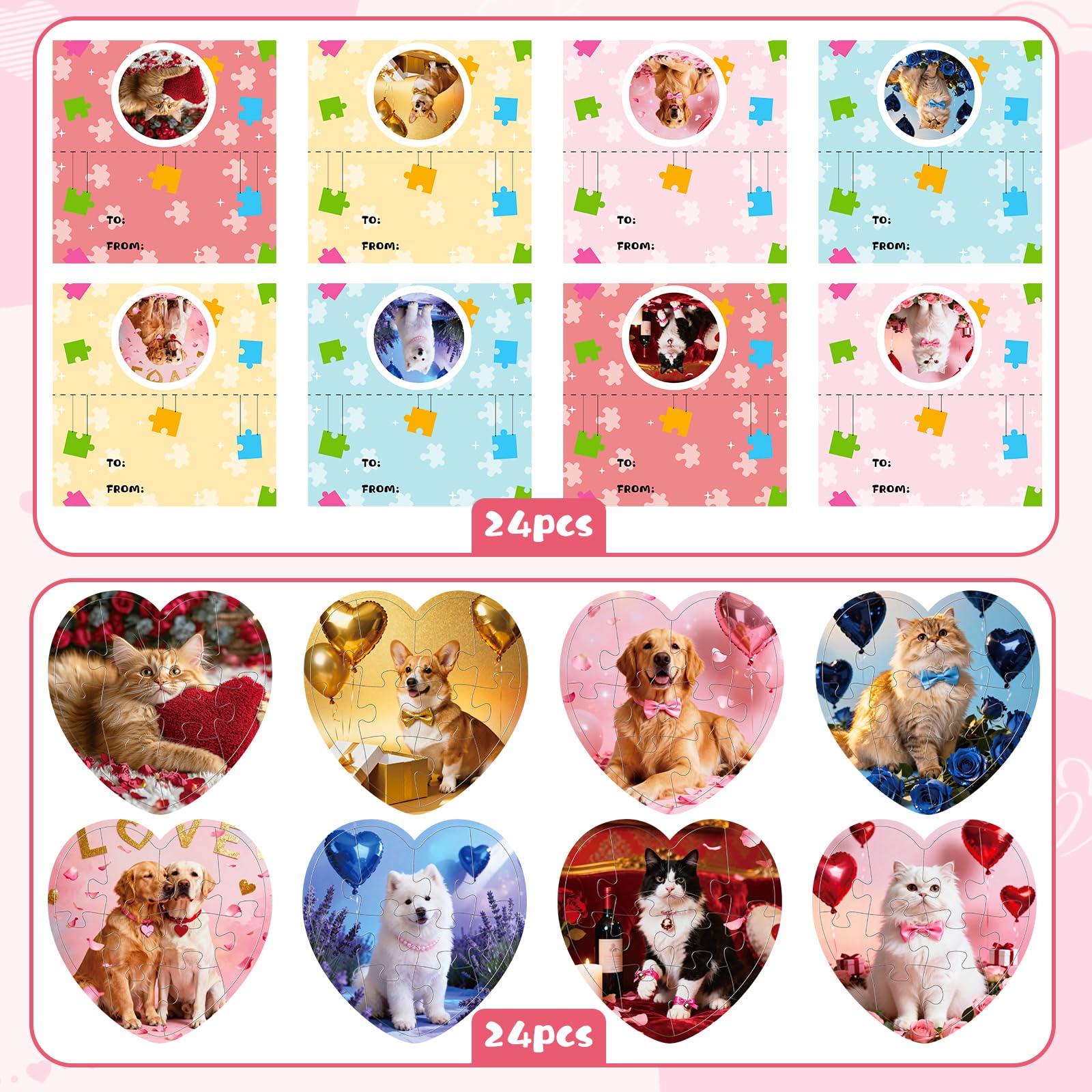 Adecortalk cat dog heart puzzle designs for engaging classroom activities.