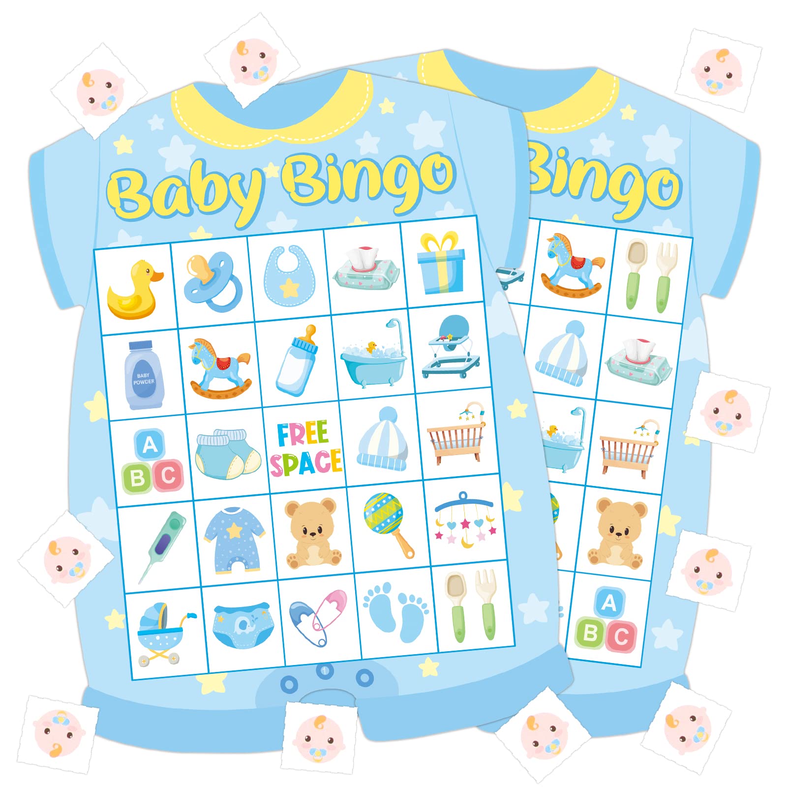 ADELULU blue baby shower bingo cards for 24 guests, ready for party play.