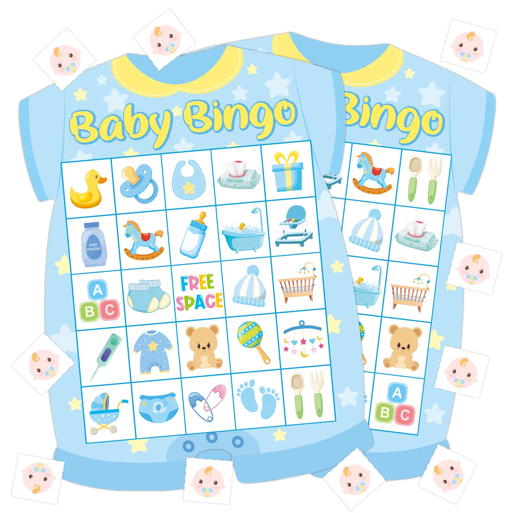 ADELULU blue baby shower bingo cards for 24 guests, ready for party play.
