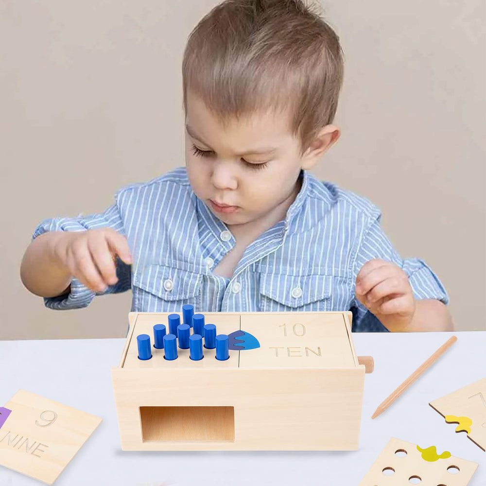 Adena Montessori counting pegs 1-5 image highlights quick early math practice.