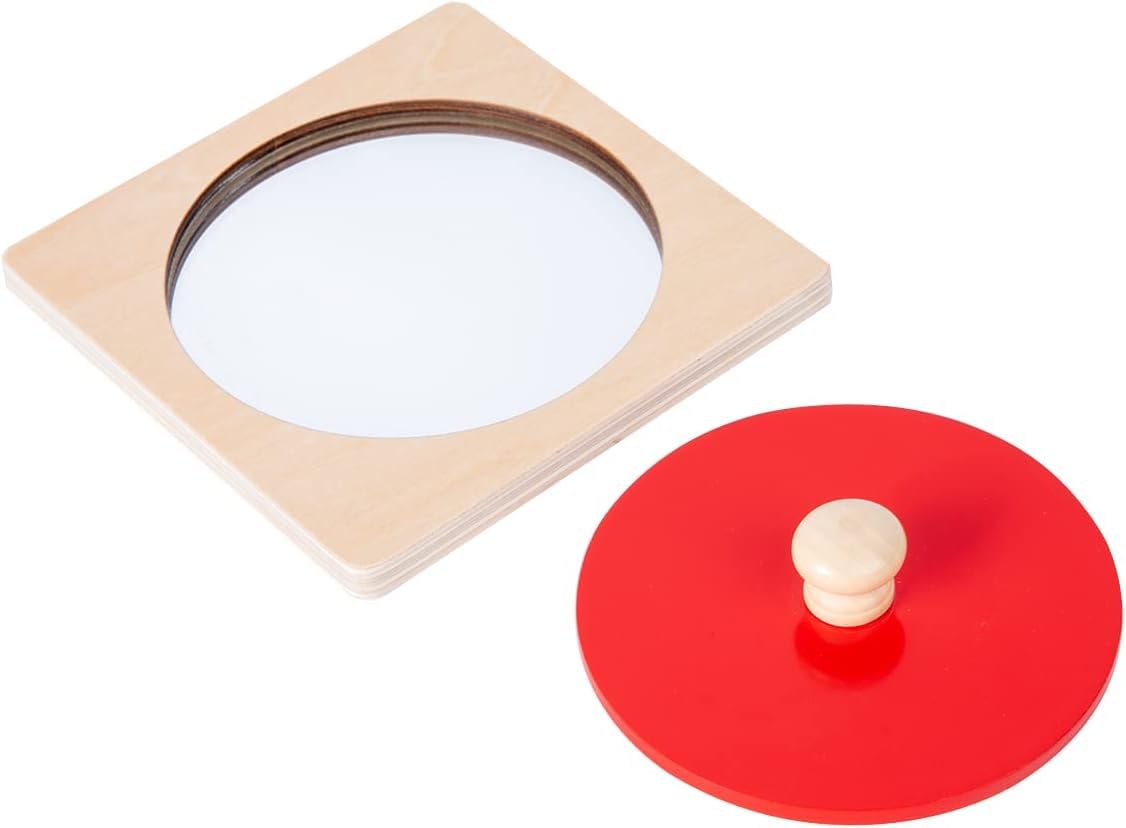 Adena Montessori mirror peekaboo knob puzzle helps babies explore reflections during play.