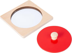Adena Montessori mirror peekaboo knob puzzle helps babies explore reflections during play.
