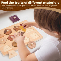 Adena Montessori natural wood pieces with no paint for safe sensory exploration.