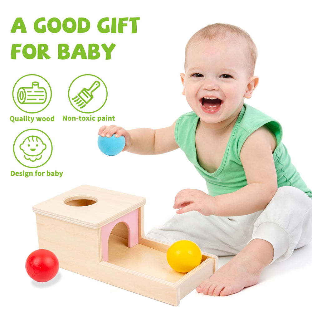 Adena Montessori yellow wooden ball highlights tactile exploration during play