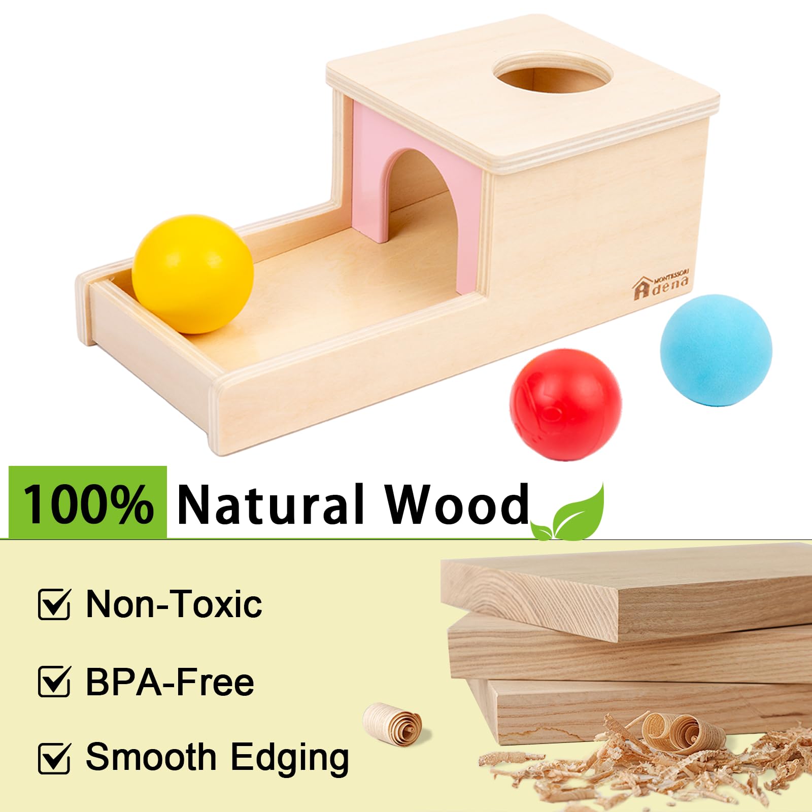 Adena Montessori object permanence box showcases durable wooden construction