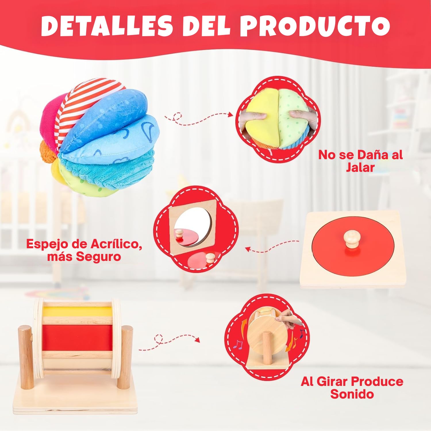Adena Montessori red mirror puzzle enhances visual attention and motor play