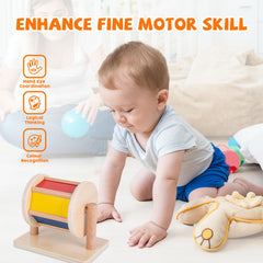 Adena Montessori Spinning Rainbow Drum invites tummy time and cause-and-effect discovery