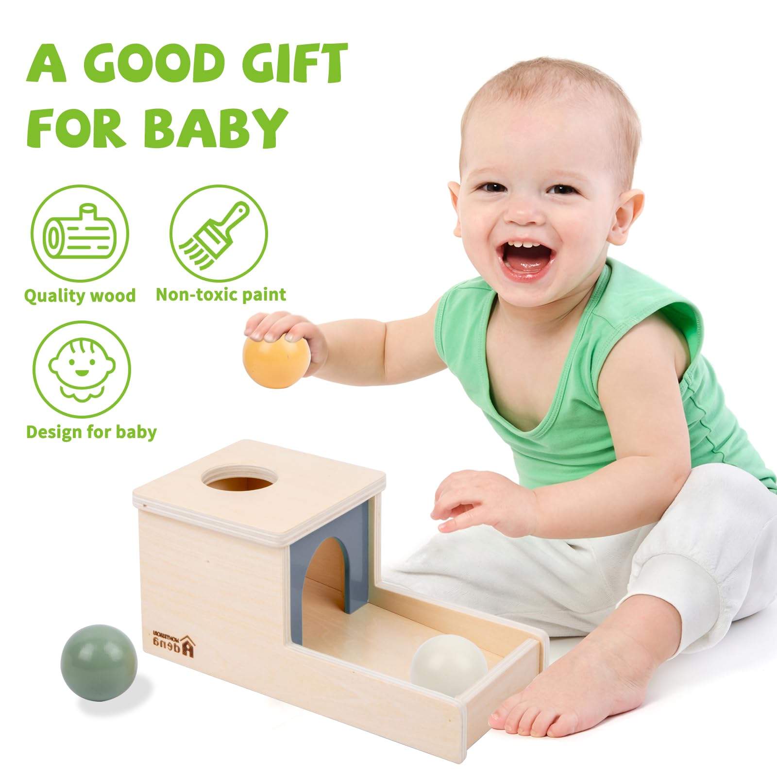 Adena Montessori three wooden balls in Morandi hues for learning.