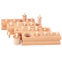 Adena Montessori wooden small cylinders block set with four sizes promotes tactile learning.