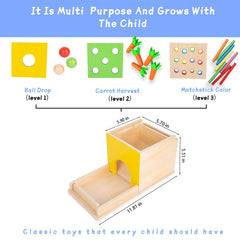 Adena Montessori 5-in-1 carrot harvest game promotes grasping and sequential thinking.