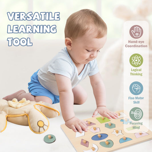 Adena Montessori wooden peg triangle puzzle for fine motor grasp