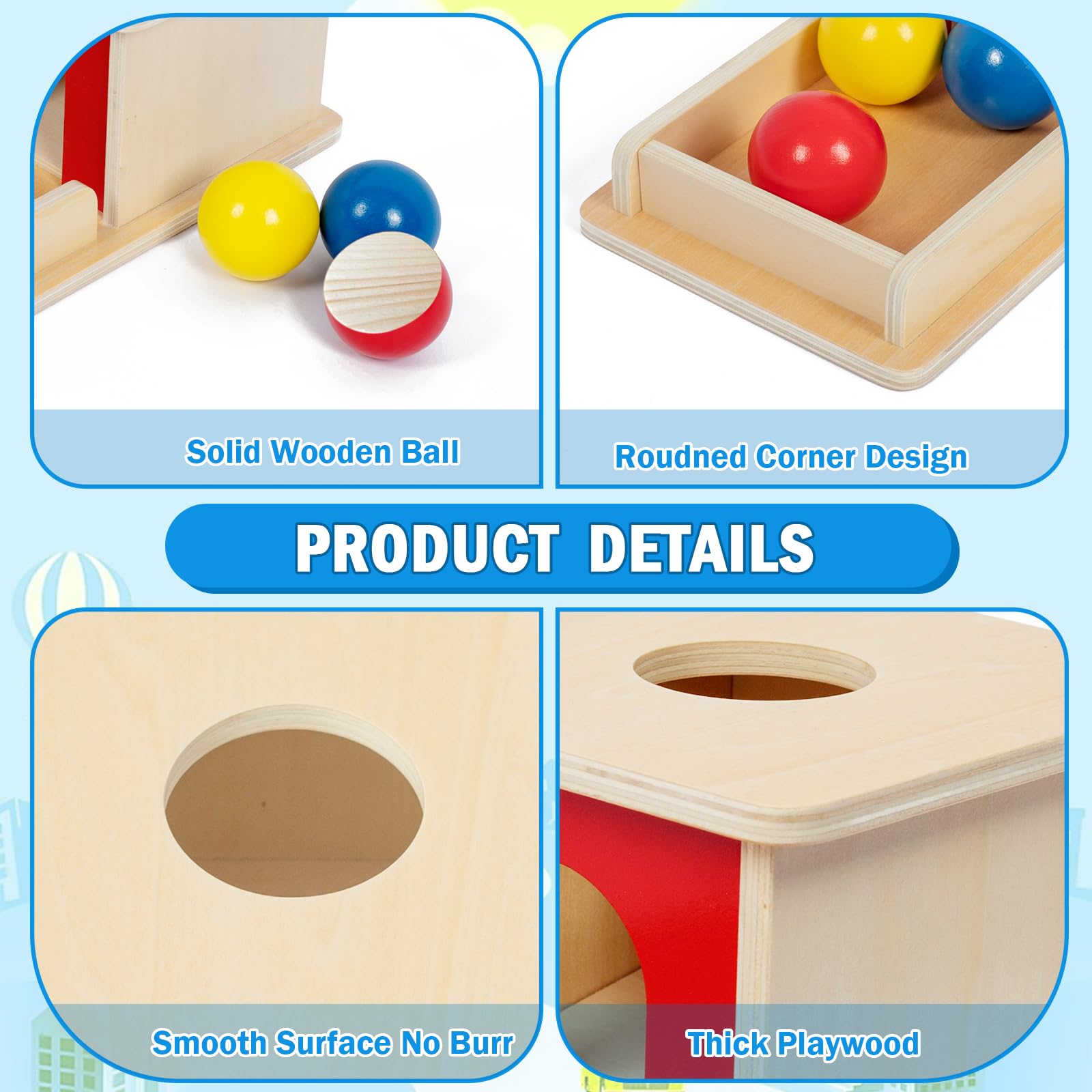 Adena Montessori wooden toy with crisp ball sounds during landing.