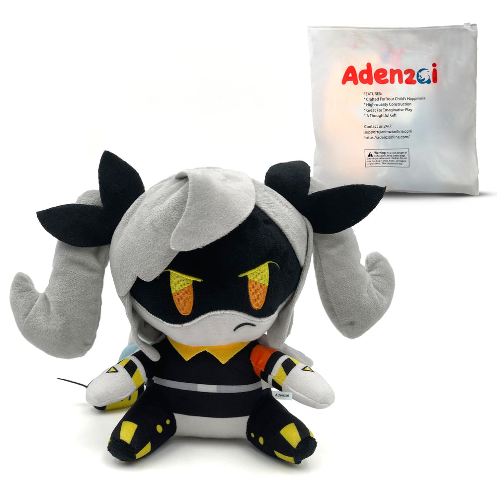 Adenzai plush cartoon fan character, soft and cuddly for kids.