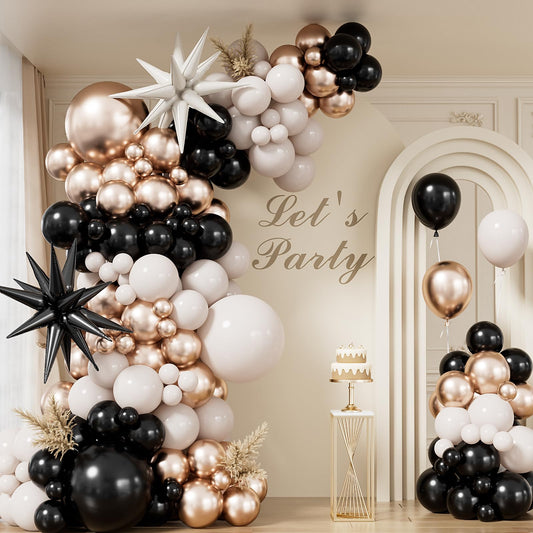 Adeyoo black gold white balloon arch kit ready for elegant event decor.