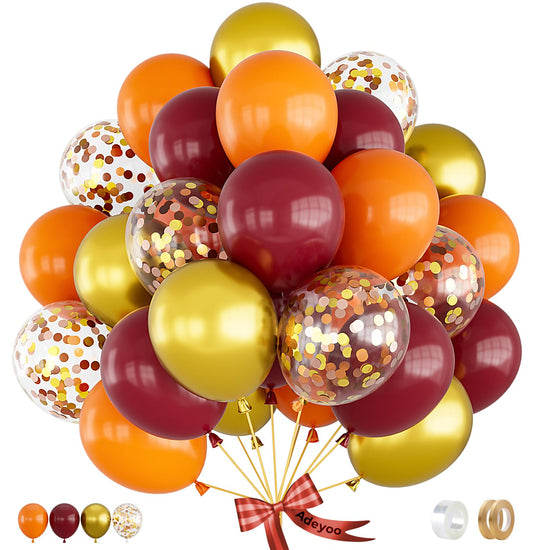 Adeyoo fall balloons set in orange, burgundy and gold creating a warm autumn ambiance for celebrations