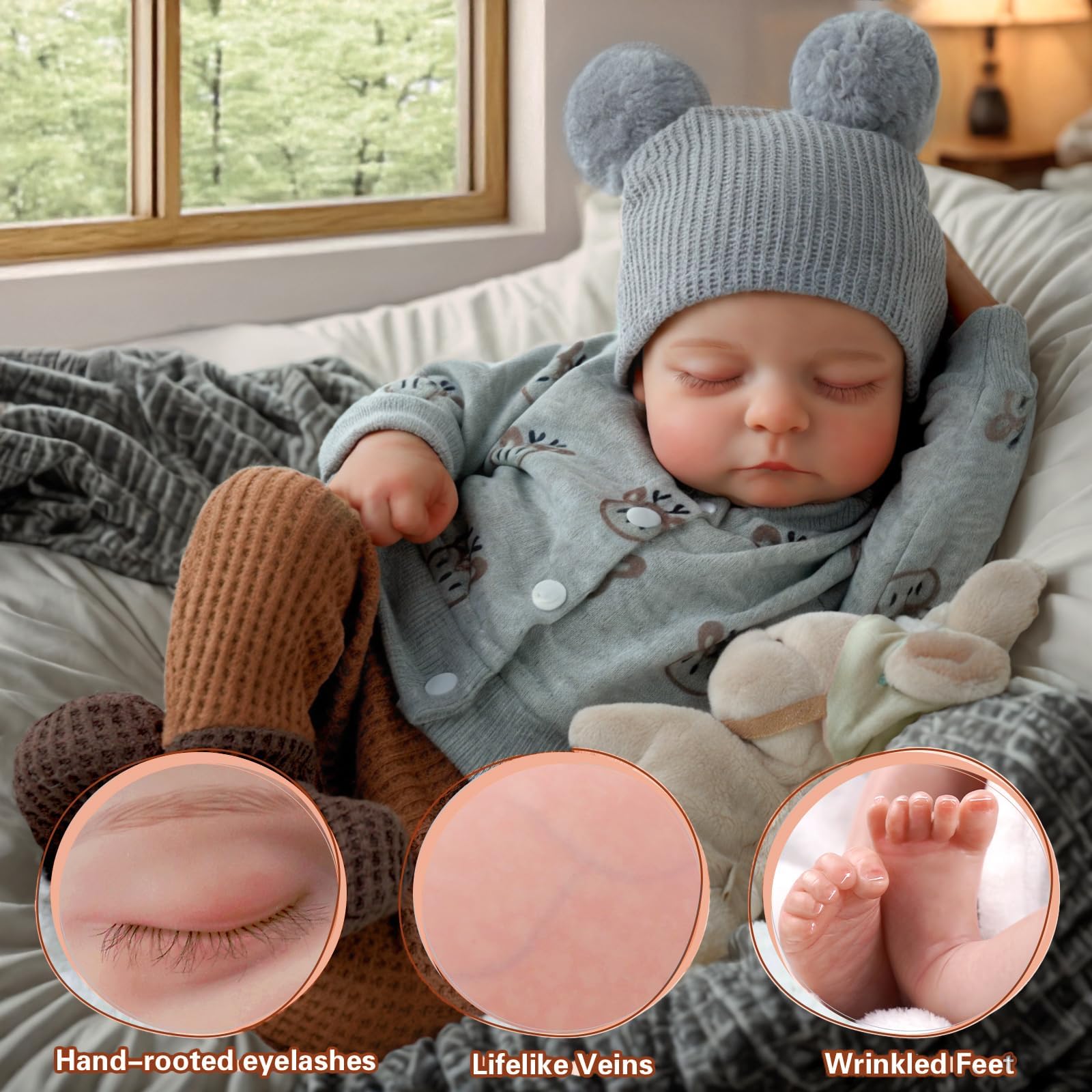 ADFO lifelike reborn baby doll boy hair-painted close-up for natural styling