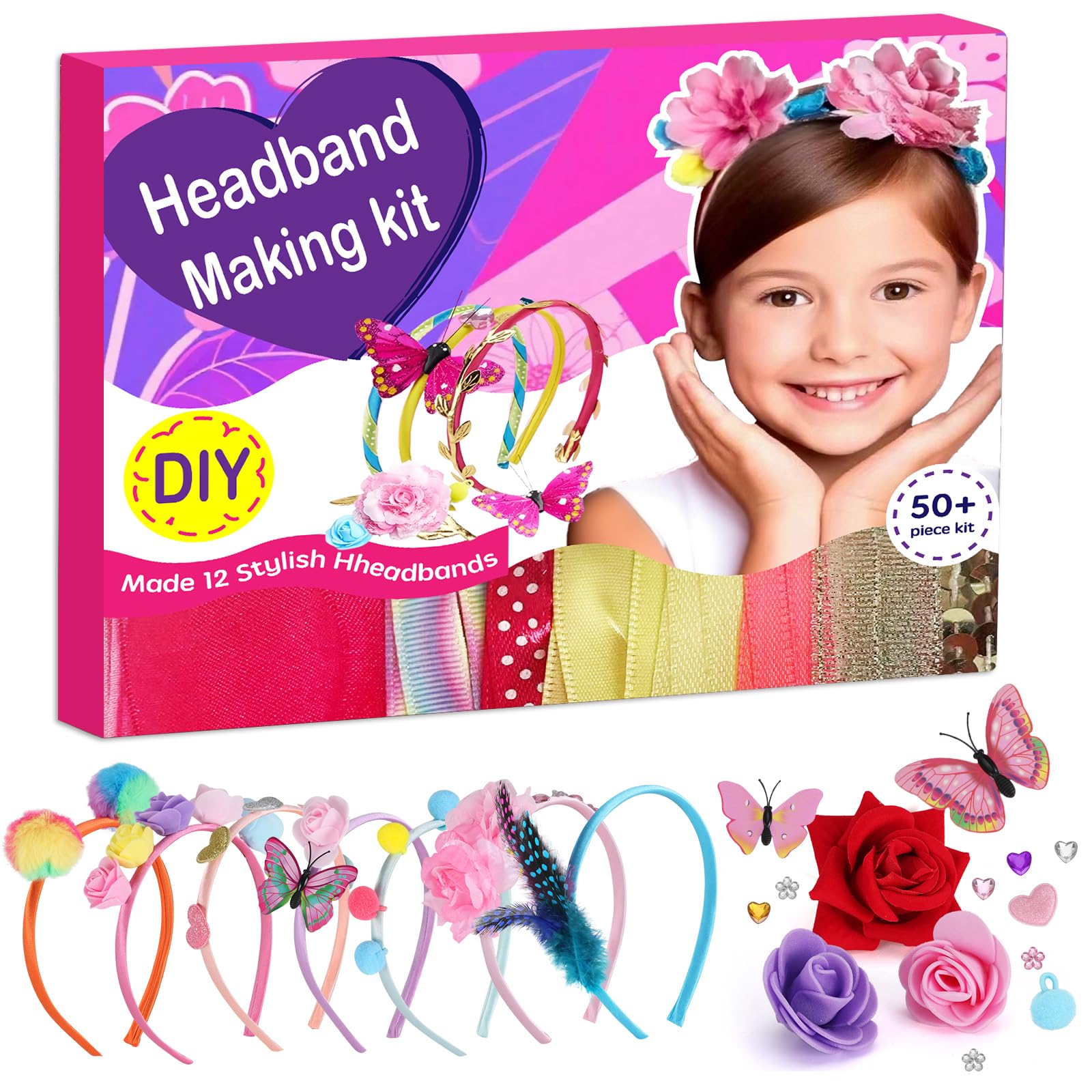Adinomiency DIY Headband Kit: 12 satin headbands for wearable art projects